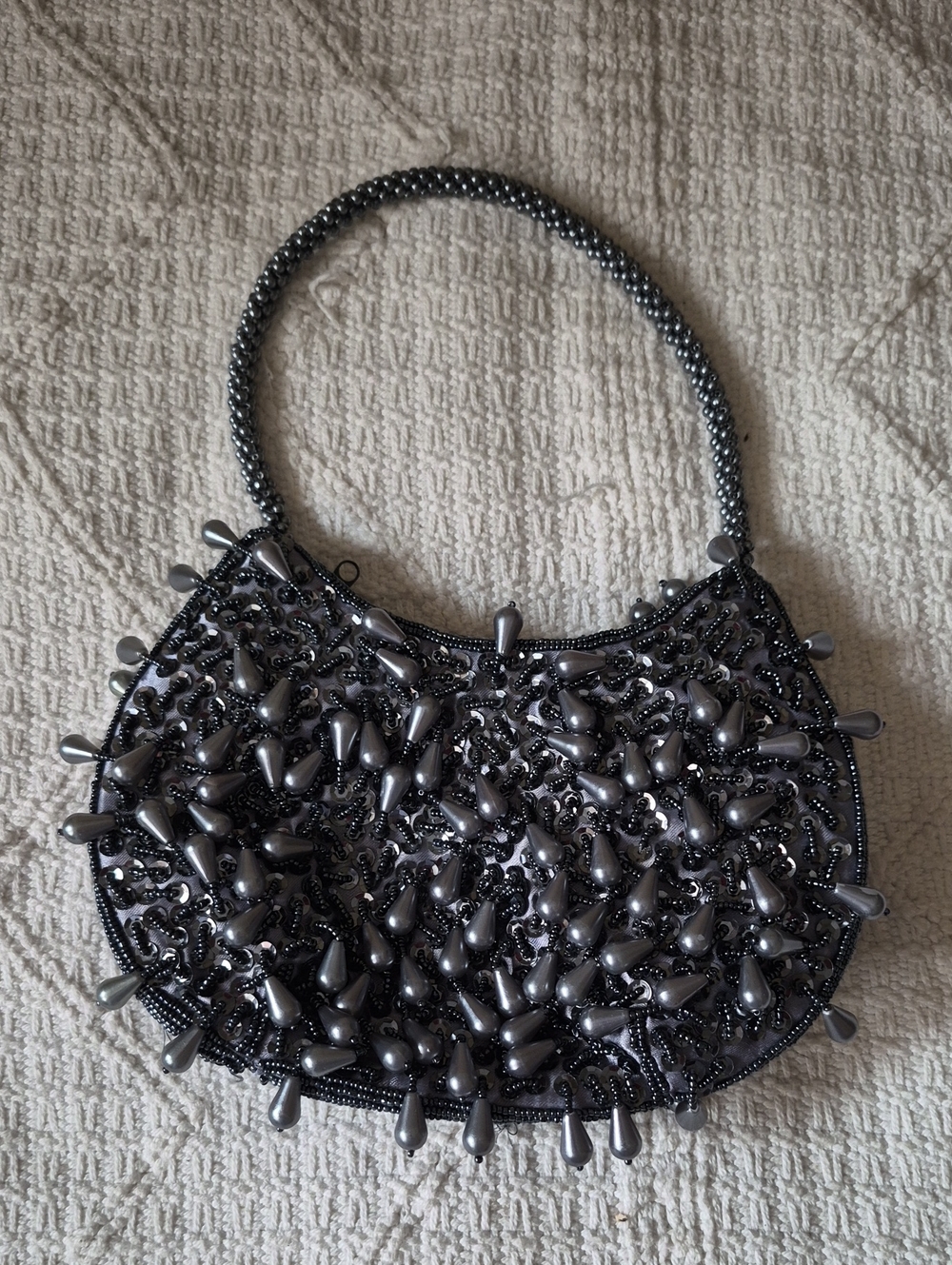 Vintage Style Gunmetal Beaded Sequin Evening Bag Flapper Whimsigoth